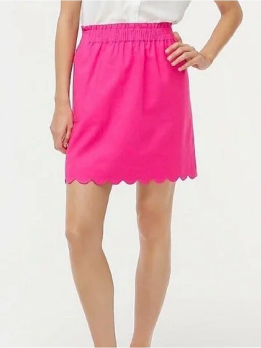 J. Crew Linen Blend Scallop Skirt Hot Pink Women’s Size 20 Elastic Waist Pockets